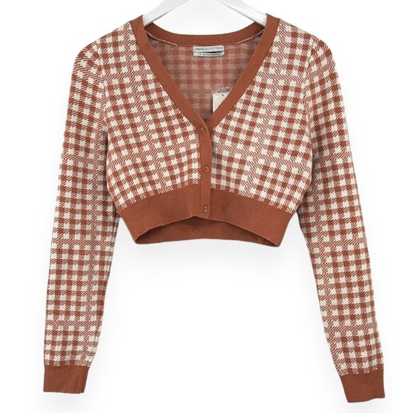 NWT Urban Outfitters Coral Orange "Pamela" Plaid Cardigan Sz S - Picture 3 of 10